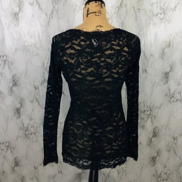 Vintage VS Moda International Black Sheer Lace Long sleeve Top, Size S - Picture 2 of 3
